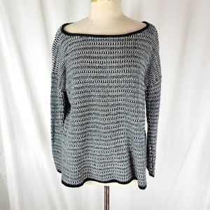 SOFT JOIE Black and White Cayla Striped Pullover Sweater - Medium